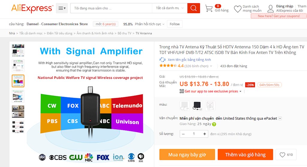 Quảng cáo antent trên Aliexpress