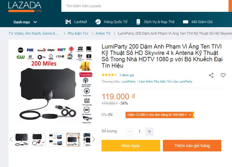 Quảng cáo anten trên Lazada