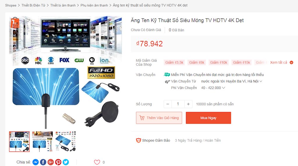Quảng cáo anten trên Shopee