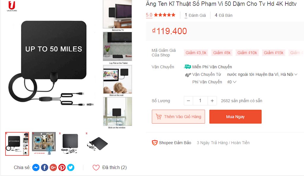 Quản cáo anten trên Shopee