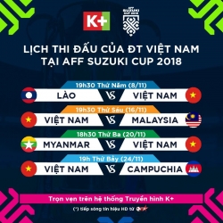 K+ phát sóng toàn bộ các trận đấu thuộc giải AFF Suzuki Cup 2018